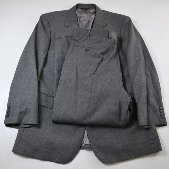 Jos. A. Bank 46L 38x30 Gray Wool Cashmere Windowpane Mens Jacket Pants Suit
